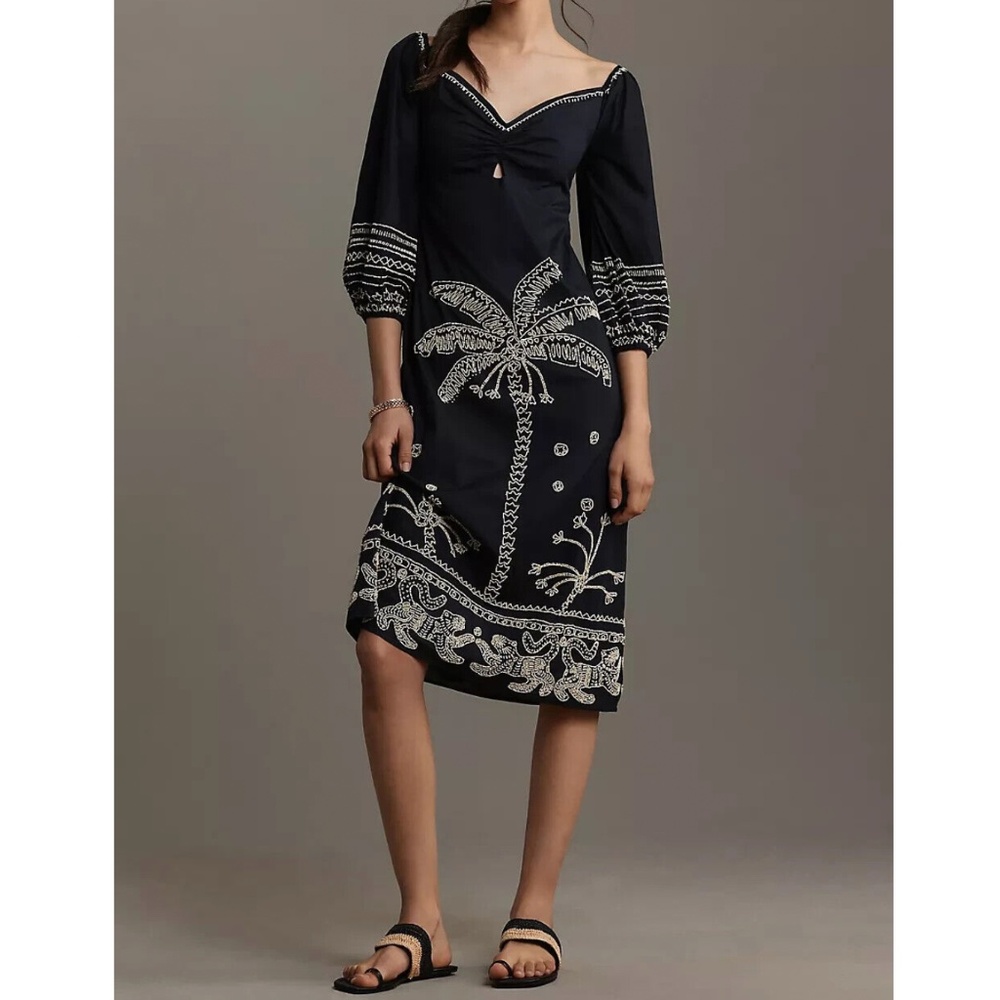 FARM Rio Beaded Midi Dress Sweetheart Neck Cutout Sz Small